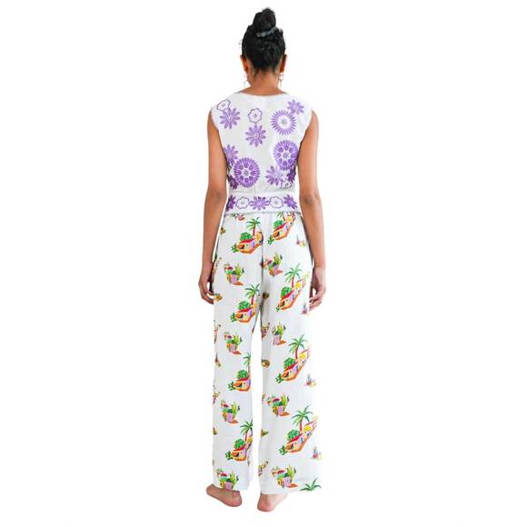 NEW NIMO WITH LOVE fennel wide leg pants in village print - Picture 2 of 4